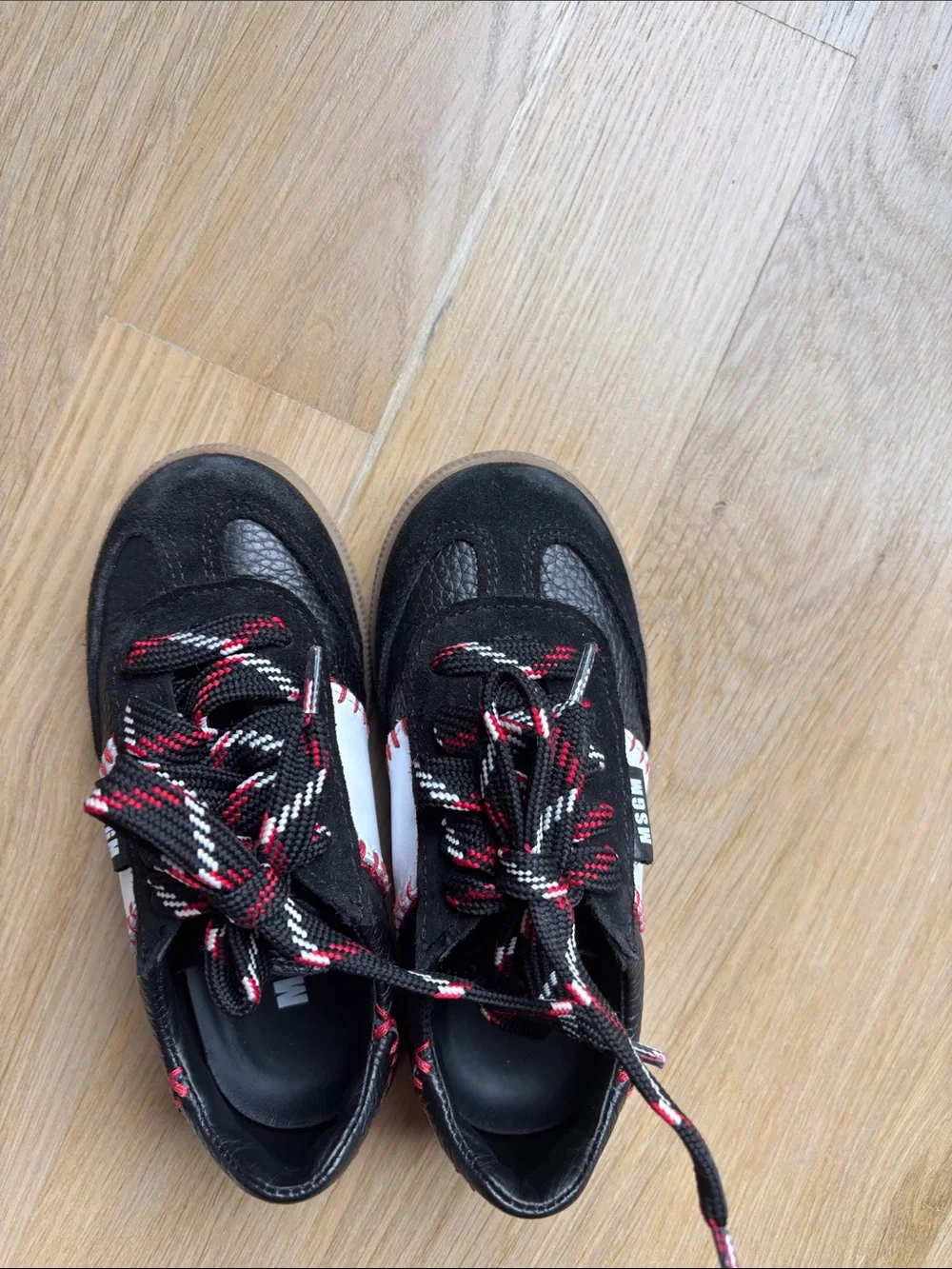 MSGM Kids Black, White & Red Leather Sneakers with Gum Sole